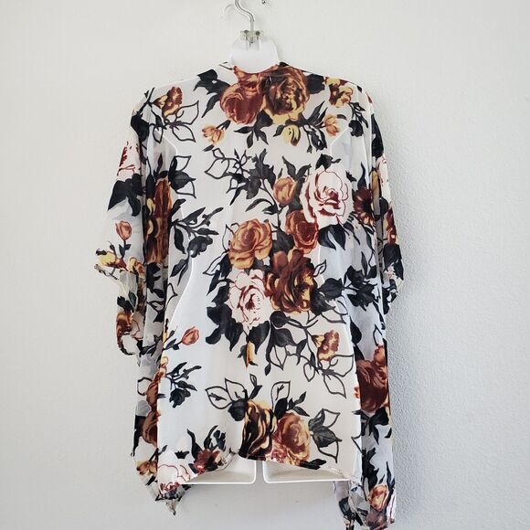 Francesca's Kimono Top One Size Multicolor Velvet Burnout Floral Boho Romantic - Picture 8 of 9